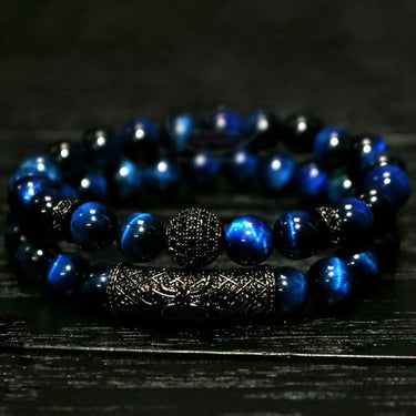 2Pcs Natural Tiger Eye Stone Luxury Bracelet Set
